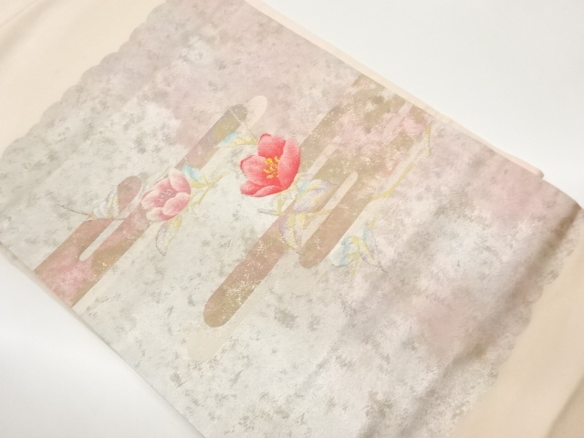 ヱ霞に花模様織出し名古屋帯